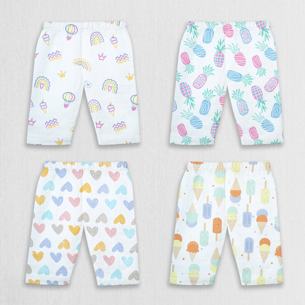 1st Step 100% Soft Muslin Cotton Baby Pants - Pack of 4 - New Born