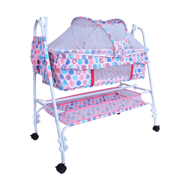 1st Step Baby Swing Bassinet Jhula with Removable Mosquito Net & Storage Basket Bassinet - Pink