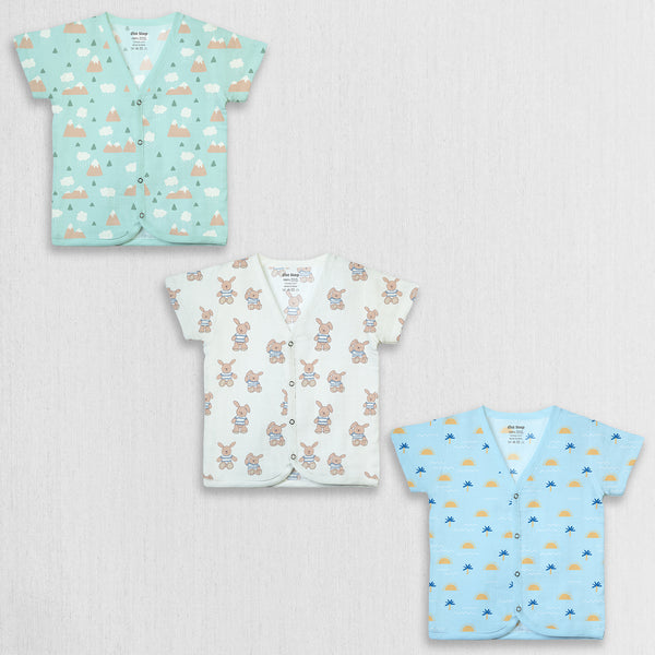 1st Step 100% Soft Muslin Cotton Snap Button Half Sleeve Baby Jhabla - Pack Of 3 - 0-3 Months