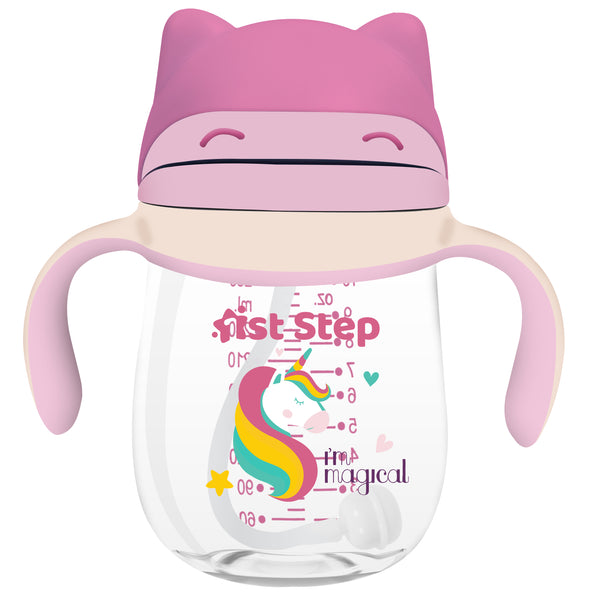 1st Step TRITAN 280 ml BPA Free Anti-Spill Soft Silicone Weighted Straw Baby Sipper Cup with Twin Handle - Pink