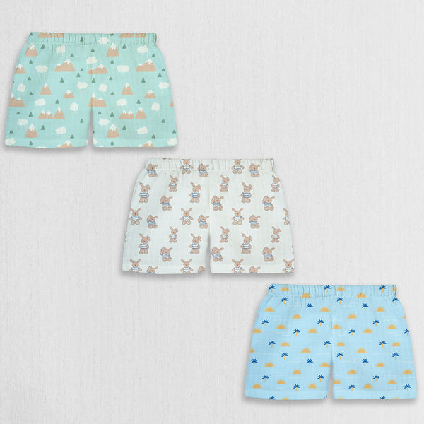 1st Step 100% Soft Muslin Cotton Baby Shorts - Pack of 3 - New Born