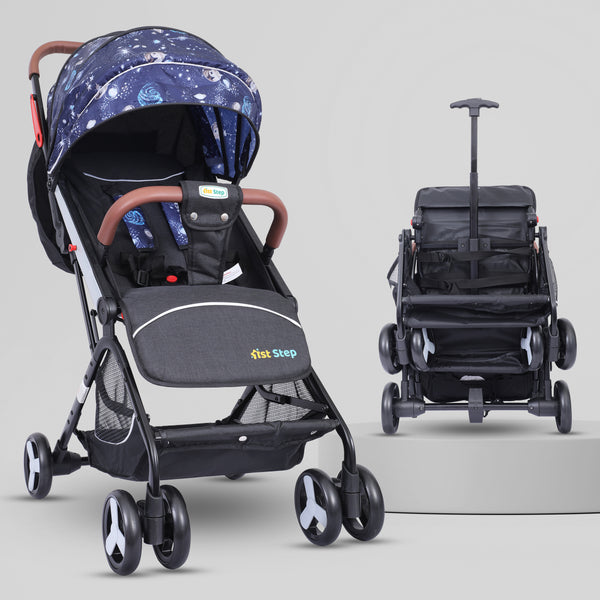 1st Step Aura Stroller with Portable Travel Friendly Trolley and Compact Fold (Navy Printed)
