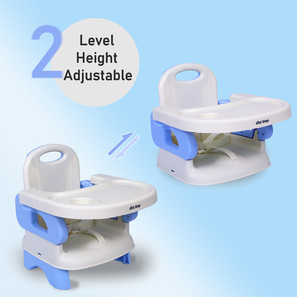 1st Step 2 in 1 Portable Booster Seat Cum Feeding Chair with 2 Level Height Adjustment and 5 Point Safety Harness (Blue)