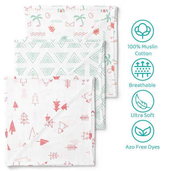 1st Step 100% Cotton Muslin Baby Swaddle Set, Pack of 3, Size-120cm x 100cm