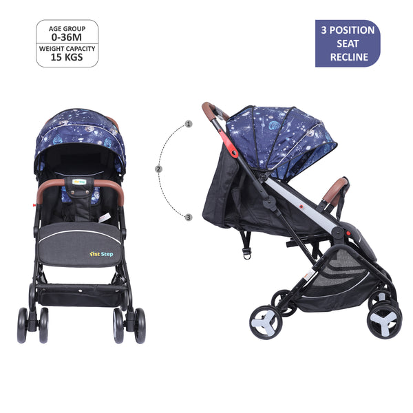 1st Step Aura Stroller with Portable Travel Friendly Trolley and Compact Fold (Navy Printed)