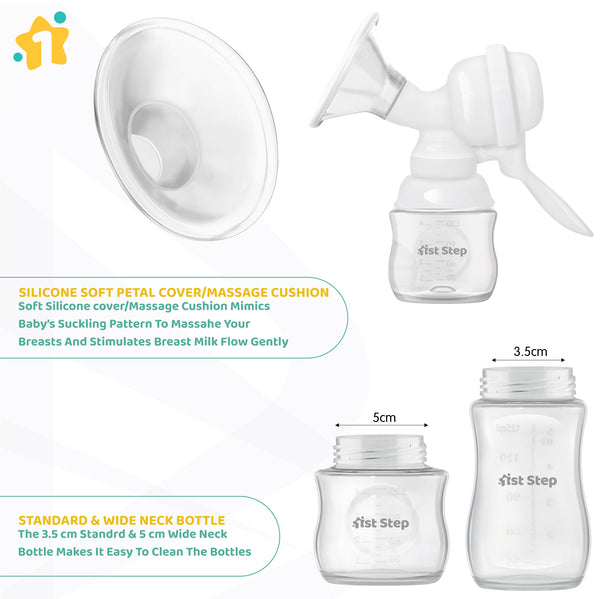 1st Step BPA Manual Breast Pump With Easy cm Silicone Massage Cush