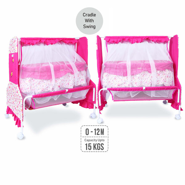 1st Step Cradle with Swing, Mosquito Net and Storage Basket (Pink)