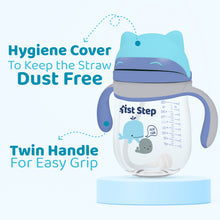 1st Step TRITAN 280 ml BPA Free Anti-Spill Soft Silicone Weighted Straw Baby Sipper Cup with Twin Handle - Blue