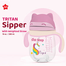 1st Step TRITAN 280 ml BPA Free Anti-Spill Soft Silicone Weighted Straw Baby Sipper Cup with Twin Handle - Pink