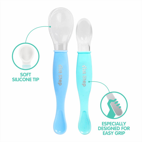 1st Step Dual Ended BPA Free Silicone Spoon Set (Blue)
