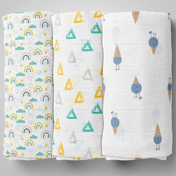 1st Step Muslin Swaddle 90cm*90cm (Pack of 3)