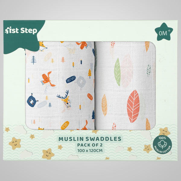 1st Step Muslin Swaddle 100cm*120cm (Pack of 2)