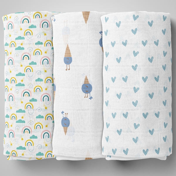 1st Step Muslin Swaddle 90cm*90cm (Pack of 3)