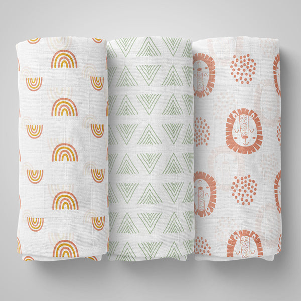 1st Step 100% Cotton Muslin Baby Swaddle Set, Pack of 3, Size-120cm x 100cm
