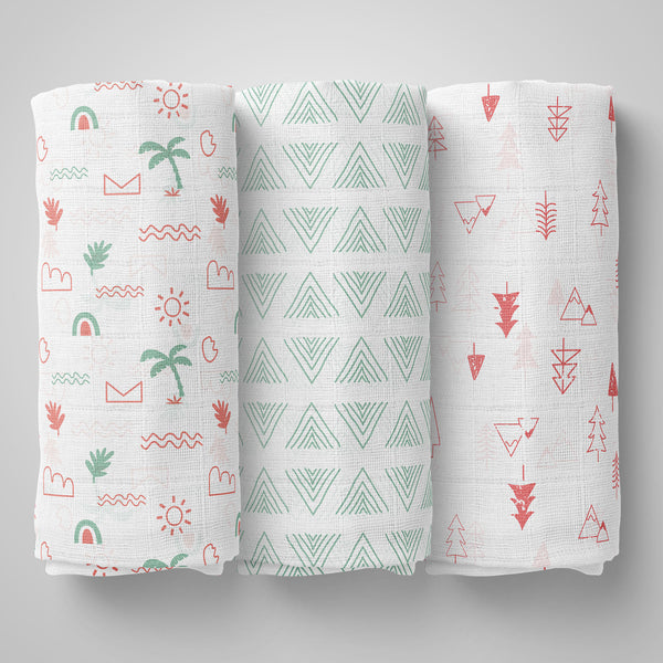 1st Step 100% Cotton Muslin Baby Swaddle Set, Pack of 3, Size-120cm x 100cm
