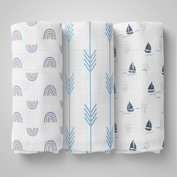 1st Step 100% Cotton Muslin Baby Swaddle Set, Pack of 3, Size-120cm x 100cm