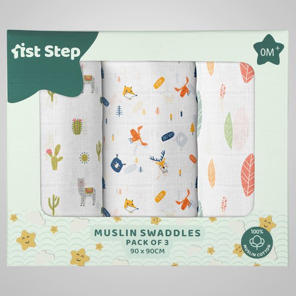 1st Step Muslin Swaddle 90cm*90cm (Pack of 3)
