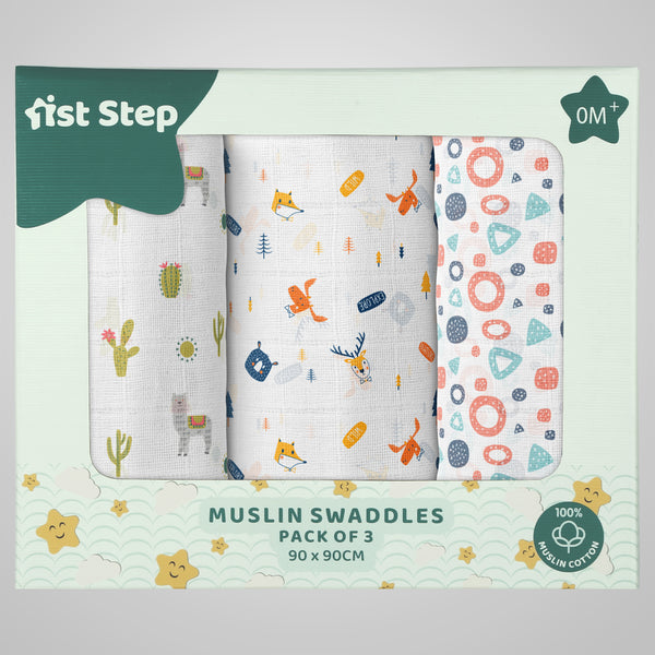 1st Step Muslin Swaddle 90cm*90cm (Pack of 3)