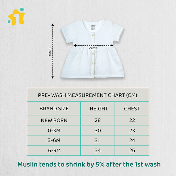 1st Step 100% Soft Muslin Cotton Button Half Sleeve Baby Frock - Pack Of 4 - 0-3 Months