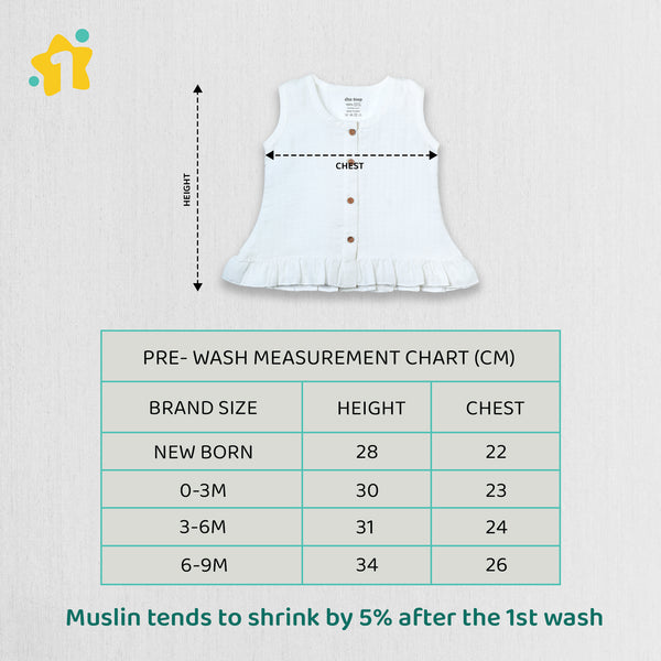 1st Step 100% Soft Muslin Cotton Button Baby Frill Frock - Pack Of 4 - 3-6 Months