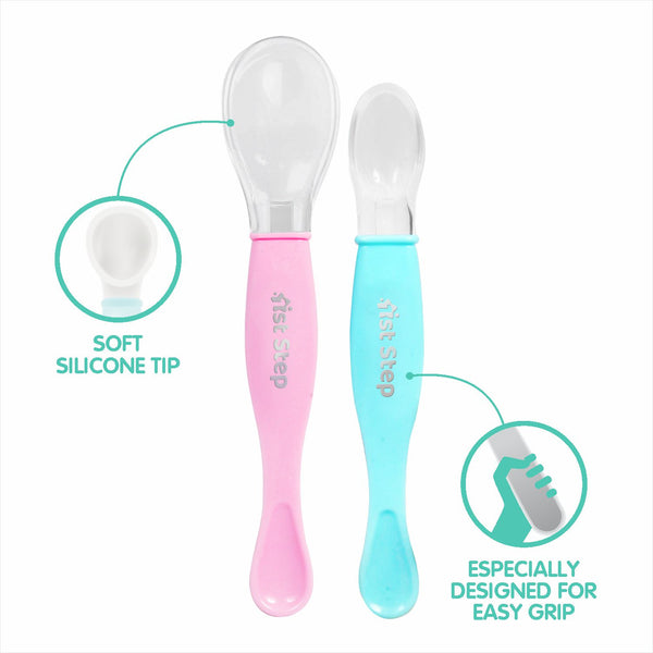 1st Step Dual Ended BPA Free Silicone Spoon Set (Pink)