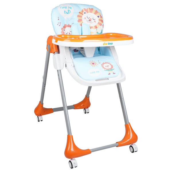 1st Step Little Lux Baby High Chair with 5 Point Safety Harness, 7 Level Height Adjustment (Orange)