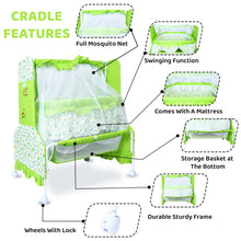 1st Step Cradle with Swing, Mosquito Net and Storage Basket (Green)