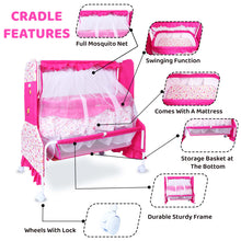 1st Step Cradle with Swing, Mosquito Net and Storage Basket (Pink)