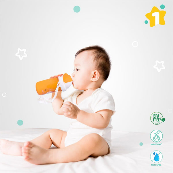 1st Step Matte Collection Ideal for Montessori BPA Free Polypropylene Soft Straw Sipper with Twin Handles for Easy Grip - Orange