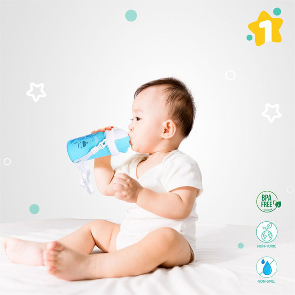 1st Step Matte Collection Ideal for Montessori BPA Free Polypropylene Soft Straw Sipper with Twin Handles for Easy Grip - Blue