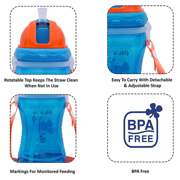 1st Step Spill Proof BPA Free Polypropylene Straw Sipper With Strap-Blue