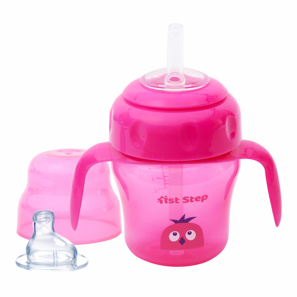 1st Step 150ml Birdie BPA Free Non-SpiII Interchangeable Sipper / Sippy Cup with Soft Silicone Spout And Straw-Pink