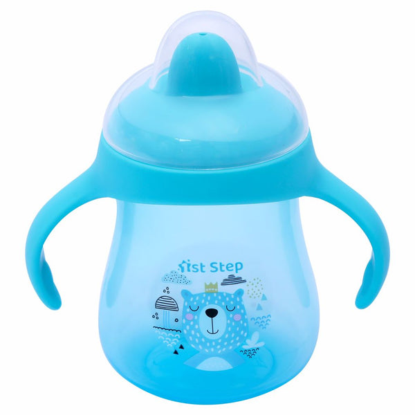 1st Step Matte Collection BPA Free Polypropylene Hard Spout Sipper with Twin Handles for Easy Grip - Blue