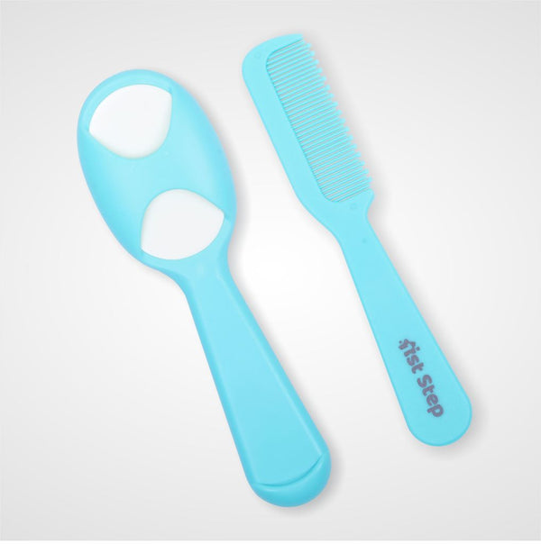 1st Step Matte Collection Easy Grip, Compact, Soft & Gentle Comb and Brush Grooming Set - Blue