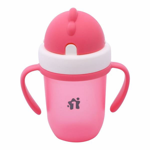 1st Step Matte Collection BPA Free Polypropylene Soft Straw Sipper with Twin Handles for Easy Grip - Pink