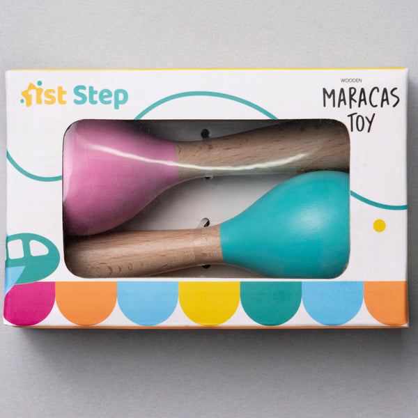 1st Step Wooden Maracus Toys Rattle - Pink And Mint Green