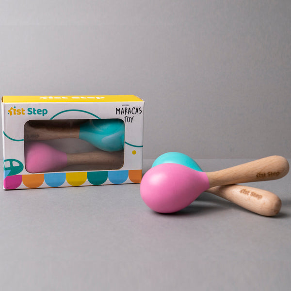 1st Step Wooden Maracus Toys Rattle - Pink And Mint Green