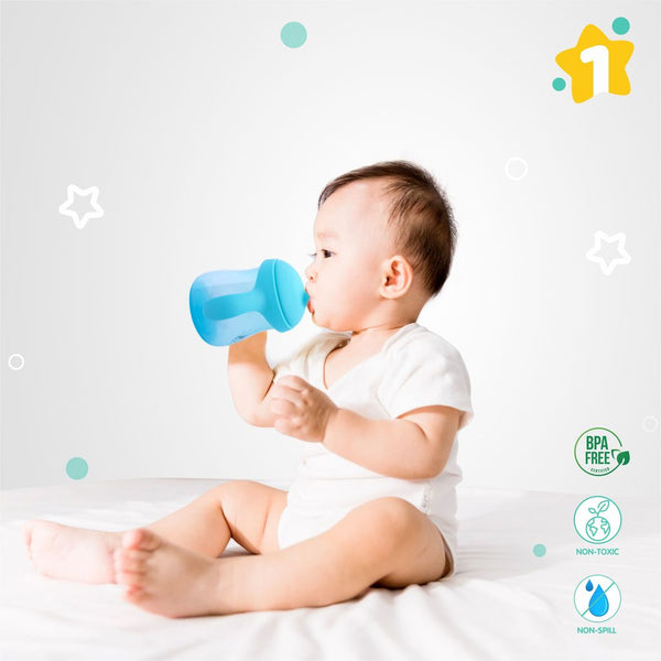 1st Step Matte Collection BPA Free Polypropylene Hard Spout Sipper with Twin Handles for Easy Grip - Blue