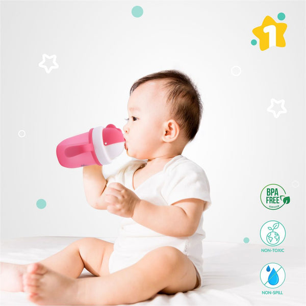 1st Step Matte Collection BPA Free Polypropylene Soft Straw Sipper with Twin Handles for Easy Grip - Pink