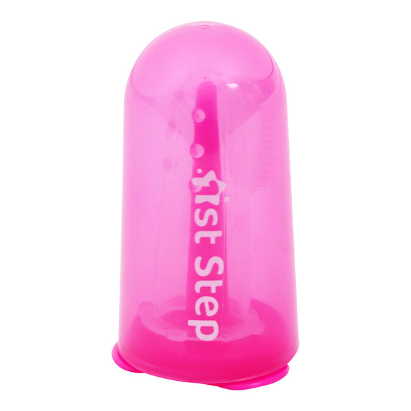 1st Step Silicone Finger Brush with Drying Rack-Pink