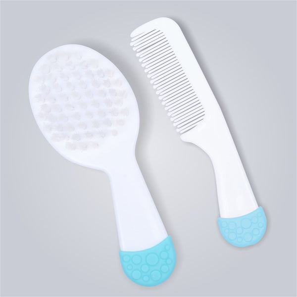 1st Step Matte Collection Easy Grip, Soft & Gentle Comb and Brush Grooming Set- Blue