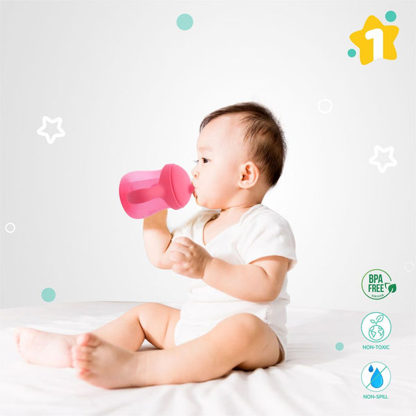 1st Step Matte Collection BPA Free Polypropylene Hard Spout Sipper with Twin Handles for Easy Grip - Pink