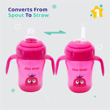 1st Step 210ml Birdie BPA Free Non-SpiII Interchangeable Sipper / Sippy Cup with Soft Silicone Spout And Straw-Pink