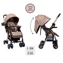 1st Step Caramel Baby Pram Cum Stroller with 5 Point Safety Harness/Infinitely Reclining and Cushioned Seat/Reversible Handle/Front Swivel Wheels