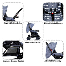 1st Step Cloudie Baby Pram Cum Rocker 2 in 1 Rocking Baby Stroller and Pram-Grey