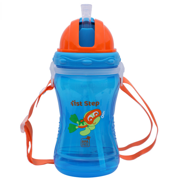 1st Step Spill Proof BPA Free Polypropylene Straw Sipper With Strap-Blue