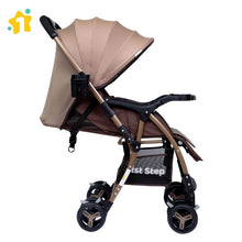 1st Step Caramel Baby Pram Cum Stroller with 5 Point Safety Harness/Infinitely Reclining and Cushioned Seat/Reversible Handle/Front Swivel Wheels