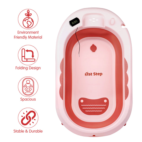 1st Step Folding Bath Tub with Thermometer and Anti-Skid Base for Kids of 0 to 3 Years (Pink)