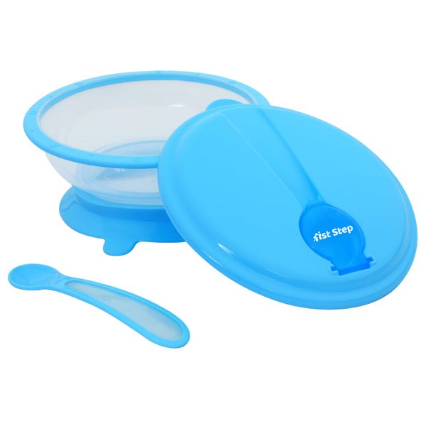 1st Step BPA Free Polypropylene Microwave Friendly Feeding Bowl with Spoon (Blue)