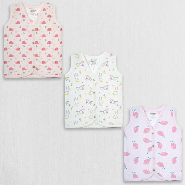 1st Step 100% Soft Muslin Cotton Snap Button Baby Jhabla - Pack Of 3 - New Born